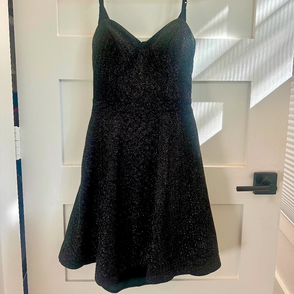 City Studio Black/Silver Stripe Glitter Jr. Dress, Size 3